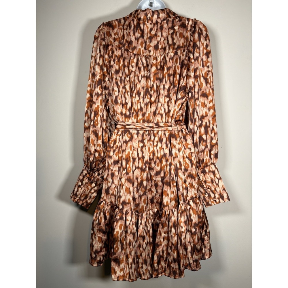 ENTRO Dress Size Large Spotted Chocolate Brown Rust Belted Button Cuff Boutique - Picture 5 of 8